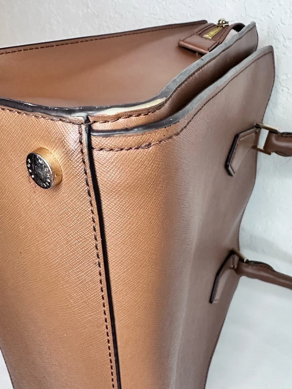 Michael Kors Sutton Medium Saffiano Leather Satchel Brown Gold